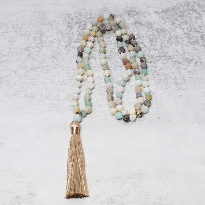 Buddha Stones Armband met kwastje van 108 amazonietkralen - image 2