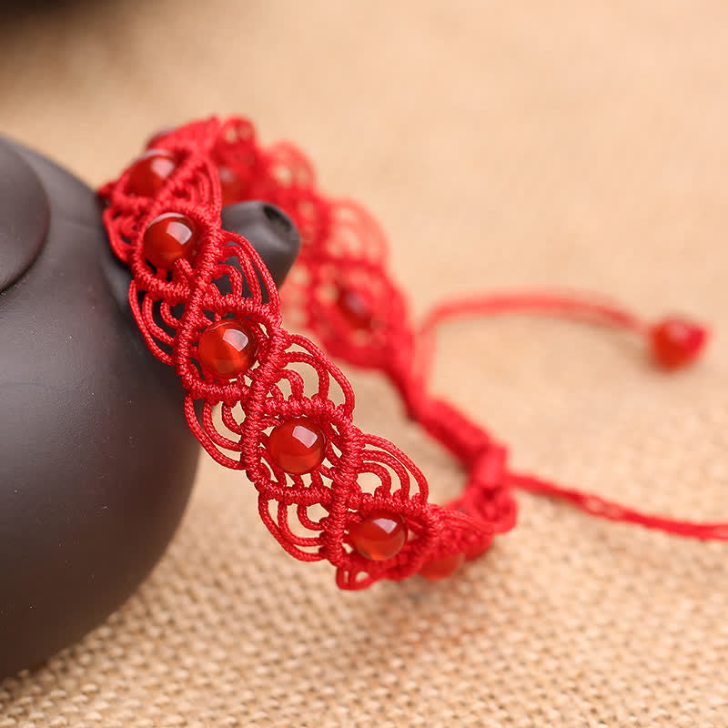 Buddha Stones Rode agaat Armband met rood koord, symbool voor zelfvertrouwen. - image 1