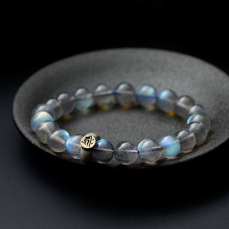 Buddha Stones Armband met maansteen en 12 Chinese dierenriemtekens voor rust en liefde - Hond/Varken-Amitabha Boeddha - image 0