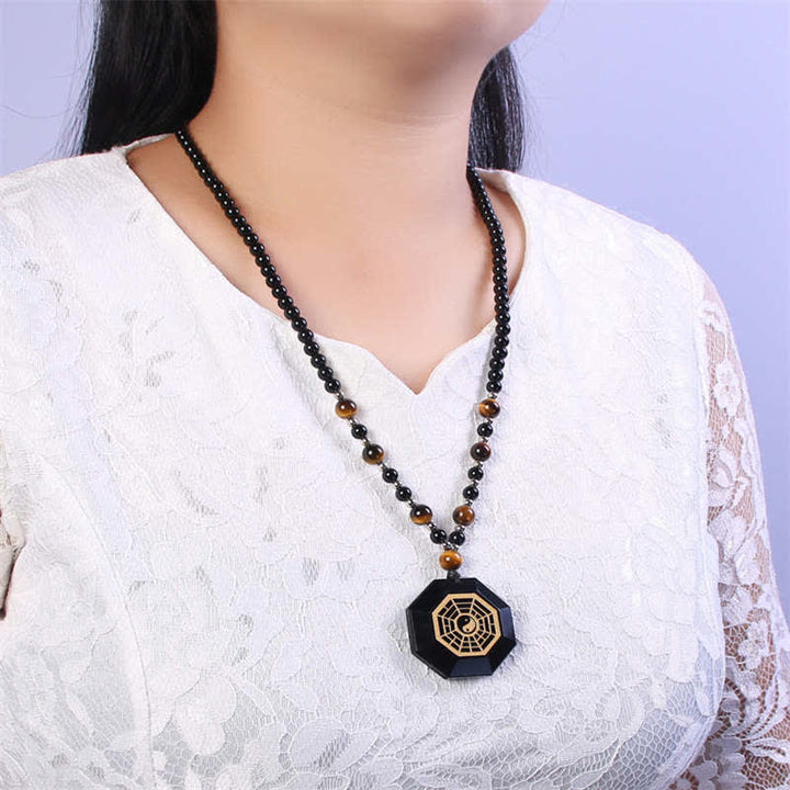 Buddha Stones Bagua Yin Yang Zwarte Obsidiaan Zuiveringskralen Ketting - image 3