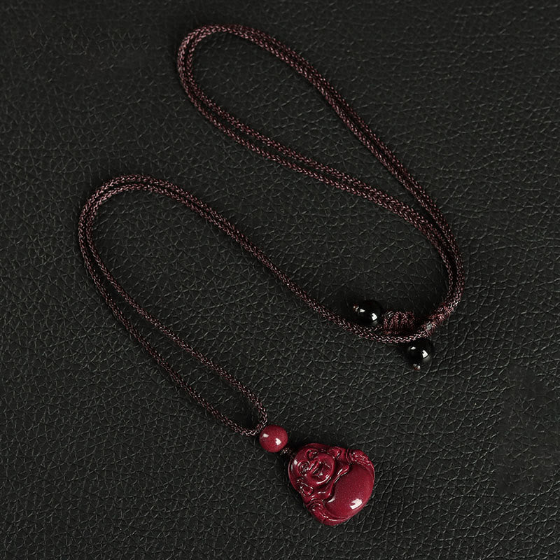 Buddha Stones Lachende Boeddha Cinnaber Ketting Telefoonhanger decoratie Sleutelhanger - Ketting - Bruin - image 1