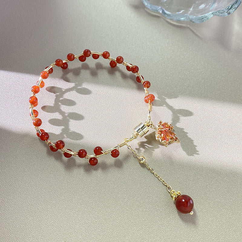 Buddha Stones Armband met gelukshanger in de vorm van een rood esdoornblad - image 6