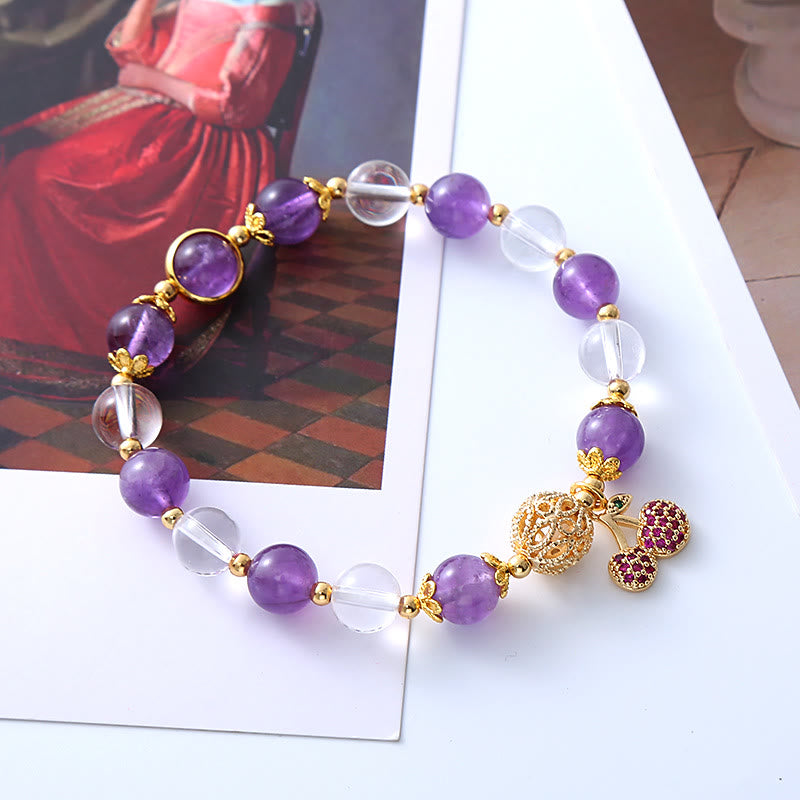 Buddha Stones Armband met bedeltje van een witte amethistkristal en een positieve kers. - image 1