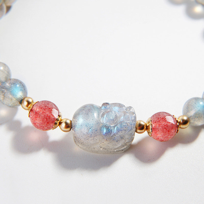 Buddha Stones Maansteen Aardbeikwarts PiXiu Genezende Armband - image 5