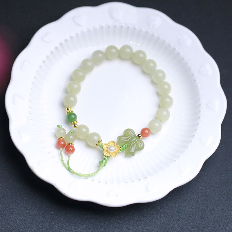 Buddha Stones Armband van 925 sterling zilver met jade, geluksbloem en vlinder. - image 5