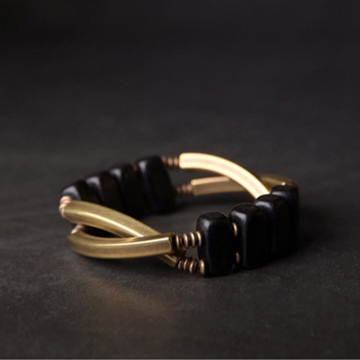 Buddha Stones Tibetaanse ebbenhouten Armband van messing en koper met dubbele laag. - image 9