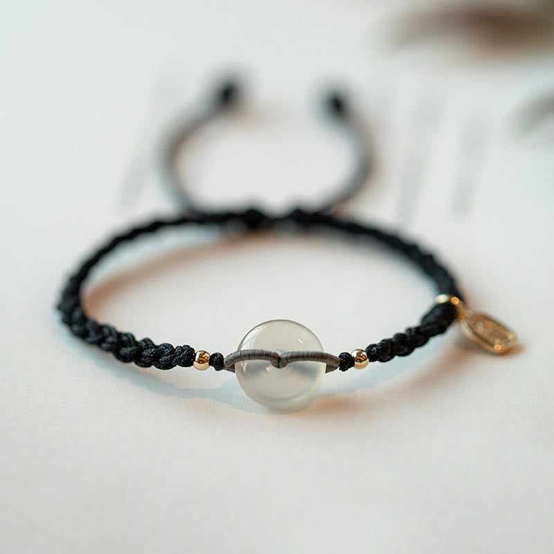 Buddha Stones Ronde chalcedoon vredesgesp positieve koord Armband - Zwart - image 0