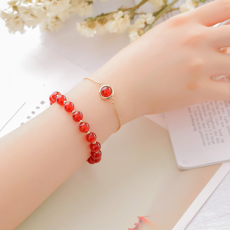 Buddha Stones Zonnesteen Aardbeikwarts Kristal Positieve Armband - Rode agaat - image 8