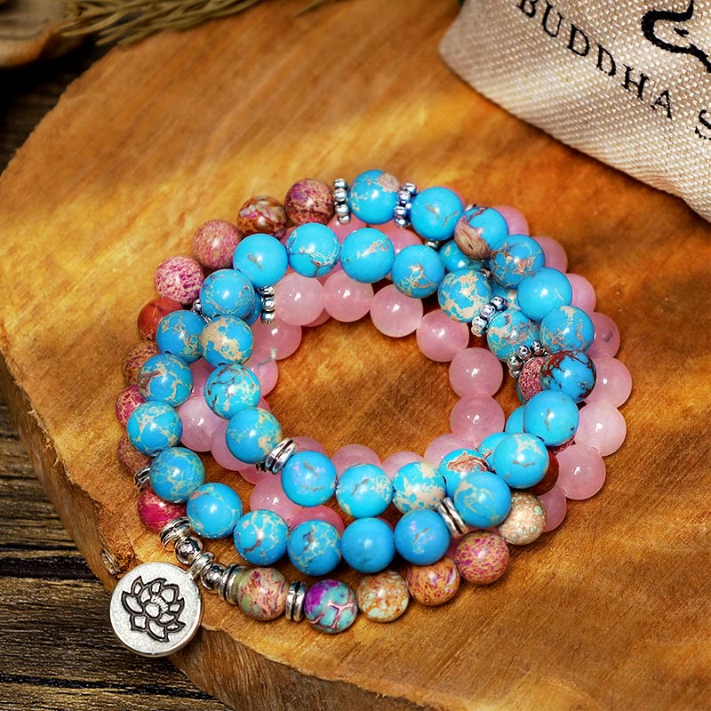 Buddha Stones Tibetaanse Paarse Miano Echte Kraal Harmonie Lotus Mala - image 3