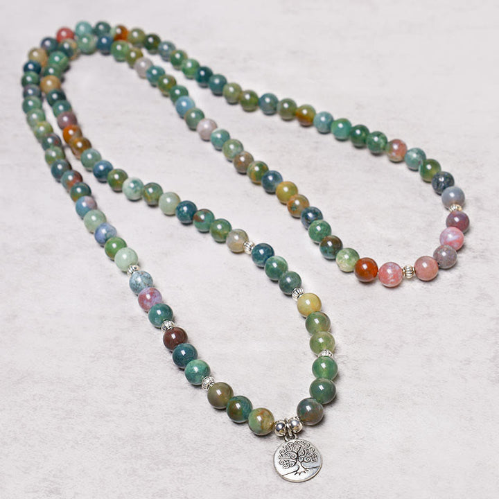 Buddha Stones 108 Mala kralen Indiase agaat lotus OM Boeddha levensboom positieve kalmte Armband - image 6