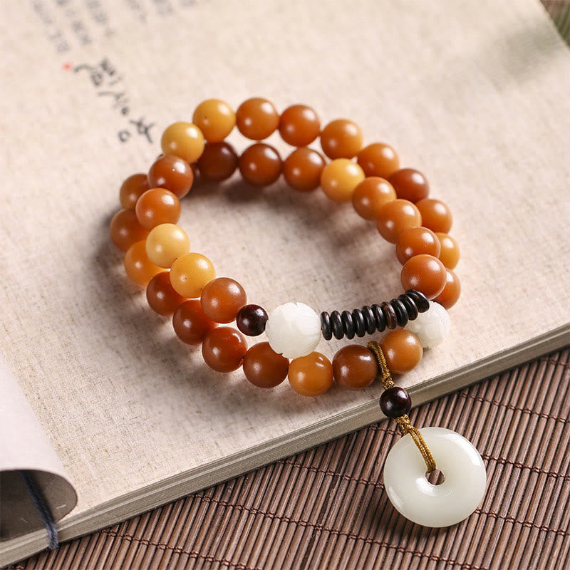 Buddha Stones Cyaan Bodhizaad Lotus Jade Vredesgesp Wijsheid Dubbele Armband - Gele Bodhi-zaad - image 15