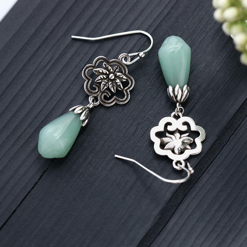 Buddha Stones Magnolia bloem jade waterdruppel welvaart hangende Oorbellen - image 2