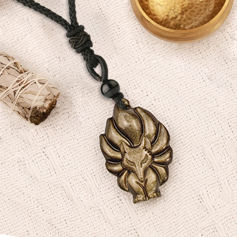 Buddha Stones Natuurlijke fluoriet gouden obsidiaan vossenhanger Ketting - image 11