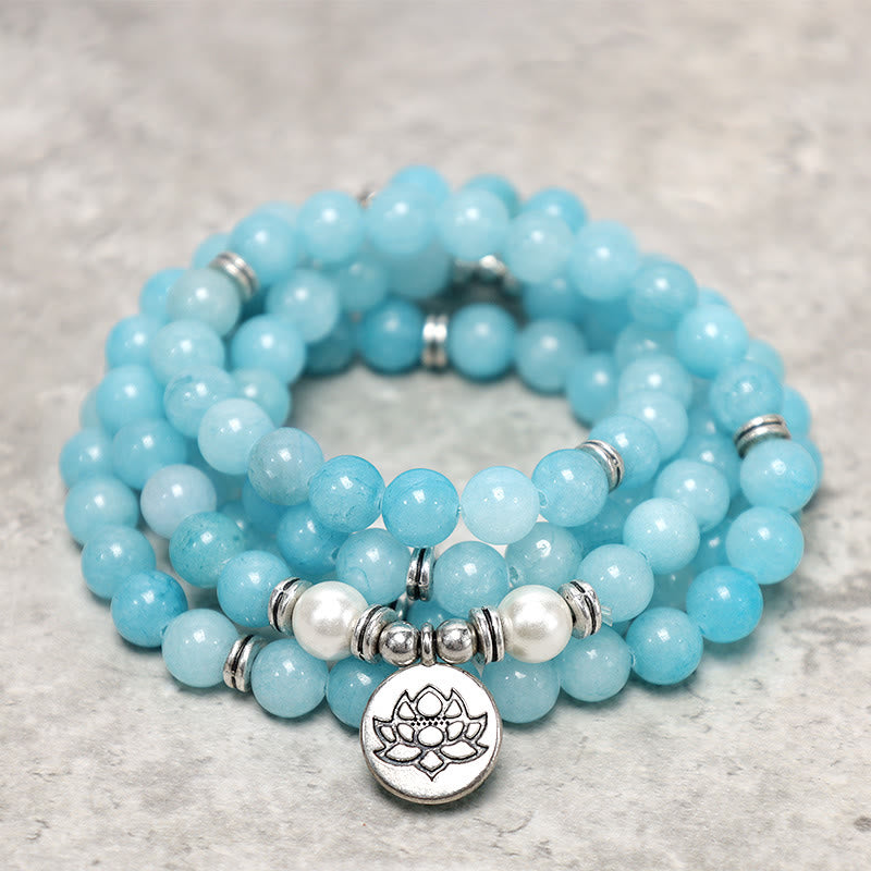 Buddha Stones Natuurlijke Amazonietsteen Healing Lotus Mala Armband - image 1