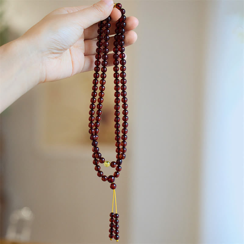 Buddha Stones Natuurlijke Mala met 108 amberkleurige kralen, transparante Armband tegen angst. - Amber (Verlicht angst♥Breng emoties in balans) - image 0