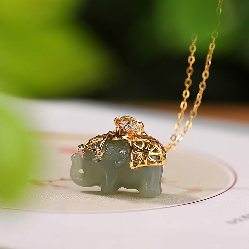 Buddha Stones Ketting met jade olifantje, symbool voor geluk en zegen. - image 1
