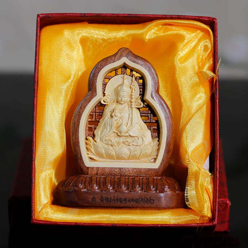 Buddha Stones Guru Rinpoche Boeddha Padmasambhavan Serenity Hout Gegraveerd Standbeeld Beeldje Decoratie - image 1