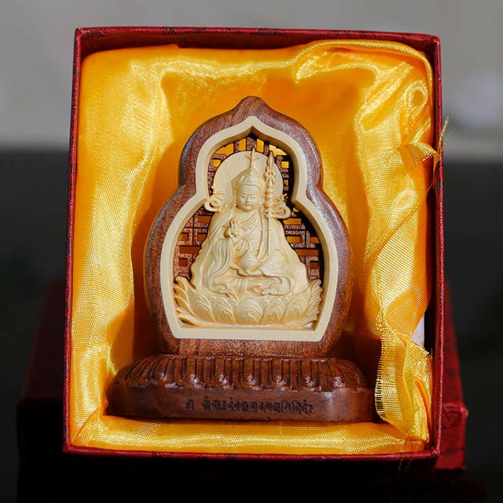 Buddha Stones Guru Rinpoche Boeddha Padmasambhavan Serenity Hout Gegraveerd Standbeeld Beeldje Decoratie - image 1