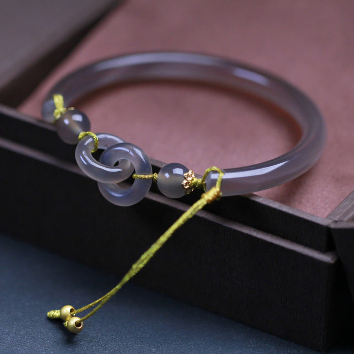 Buddha Stones Natuurlijke grijze agaat Bangle-armband met dubbele vredesgesp - image 3