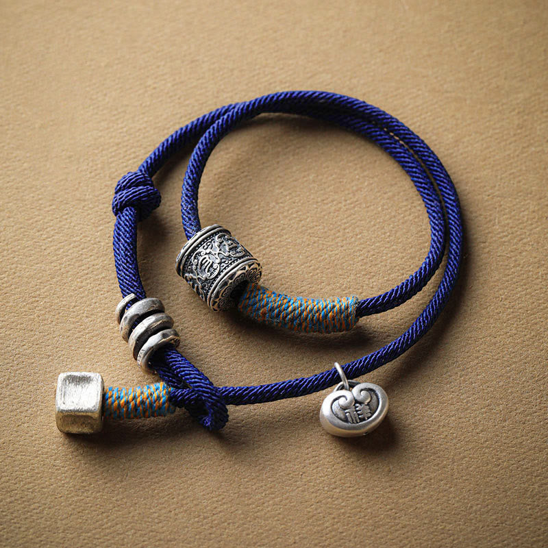 Buddha Stones Handgemaakte Tibetaanse Om Mani Padme Hum gegraveerd gelukbrengende amulet dubbele Armband - Blauw (Polsomtrek 14-16 cm) (2 cirkels) - image 0