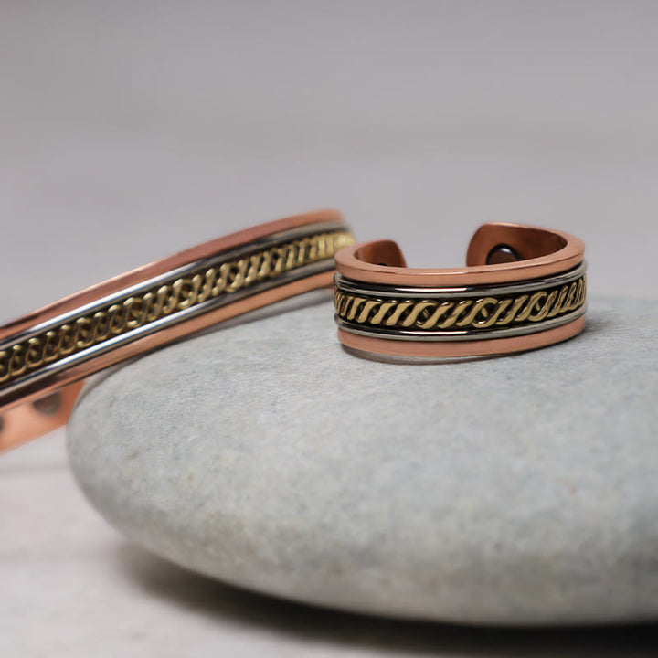 Buddha Stones Verstelbare Manchetarmband/ Bangle met Ring koperen balans - image 4