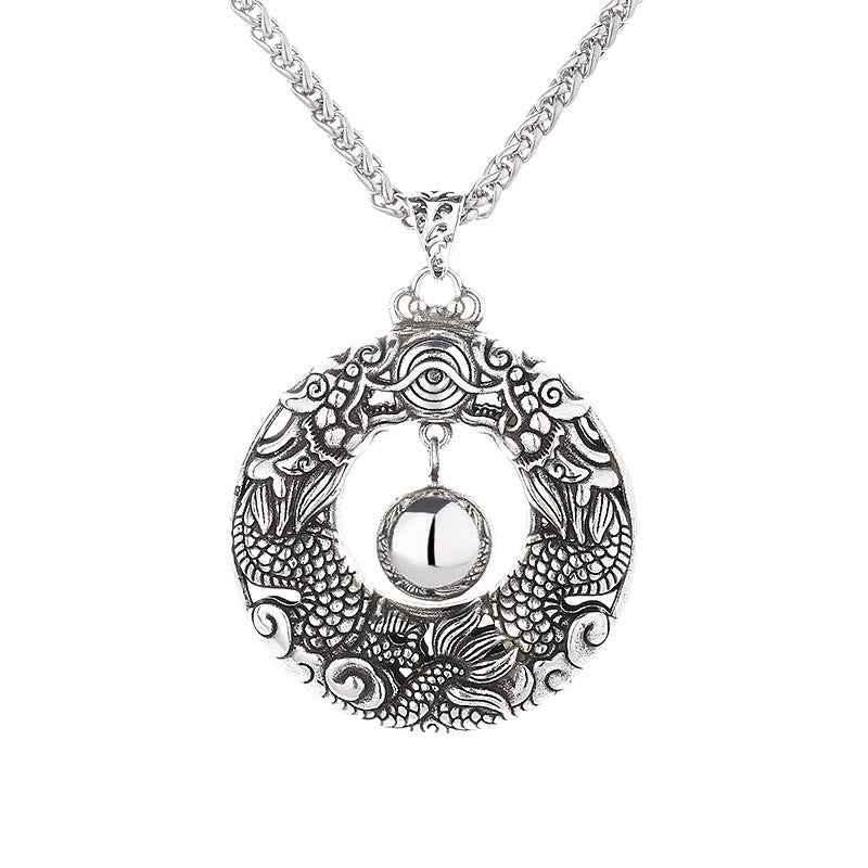 Buddha Stones Dubbele draak spelende kraal koperen beschermingsketting Ketting - image 4