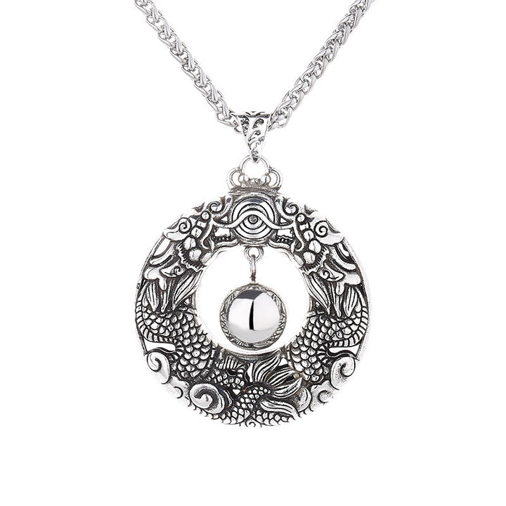 Buddha Stones Dubbele draak spelende kraal koperen beschermingsketting Ketting - image 4