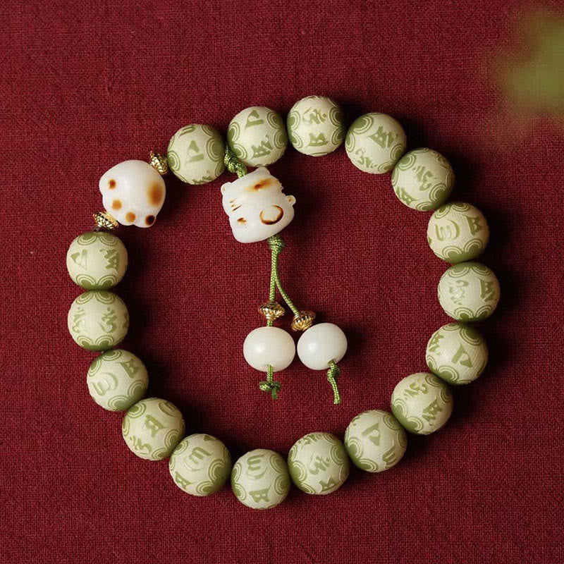 Buddha Stones Groene Bodhizaad Kattenpoot Om Mani Padme Hum Gegraveerde Armband - image 2