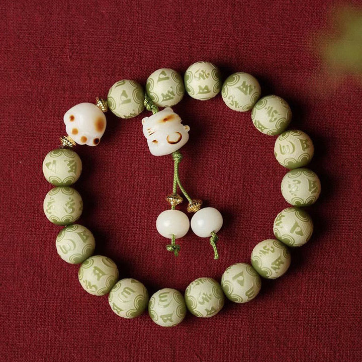 Buddha Stones Groene Bodhizaad Kattenpoot Om Mani Padme Hum Gegraveerde Armband - image 2