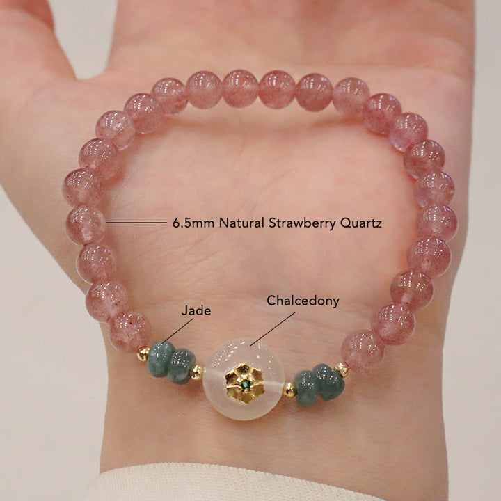 Buddha Stones Natuurlijke aardbeikwarts chalcedoon jade helende Armband - Aardbeikwarts en chalcedoon - image 0