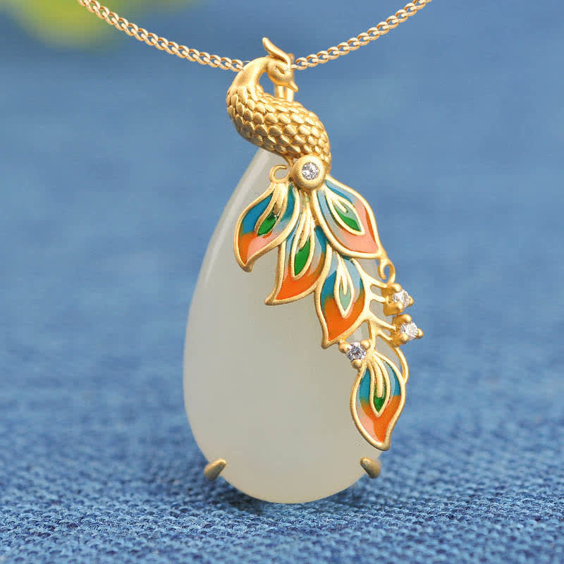 Witte jade pauw beschermingsketting met hanger - image 1