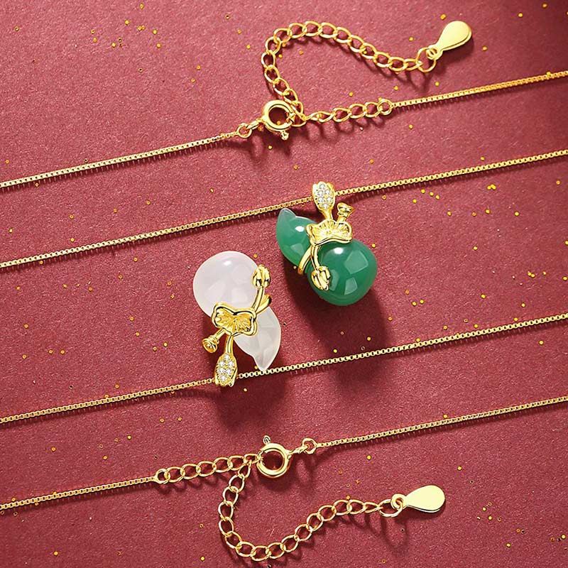 Buddha Stones Cyan Jade Kalebas Lotusblad Hanger Ketting met Overvloed - image 3