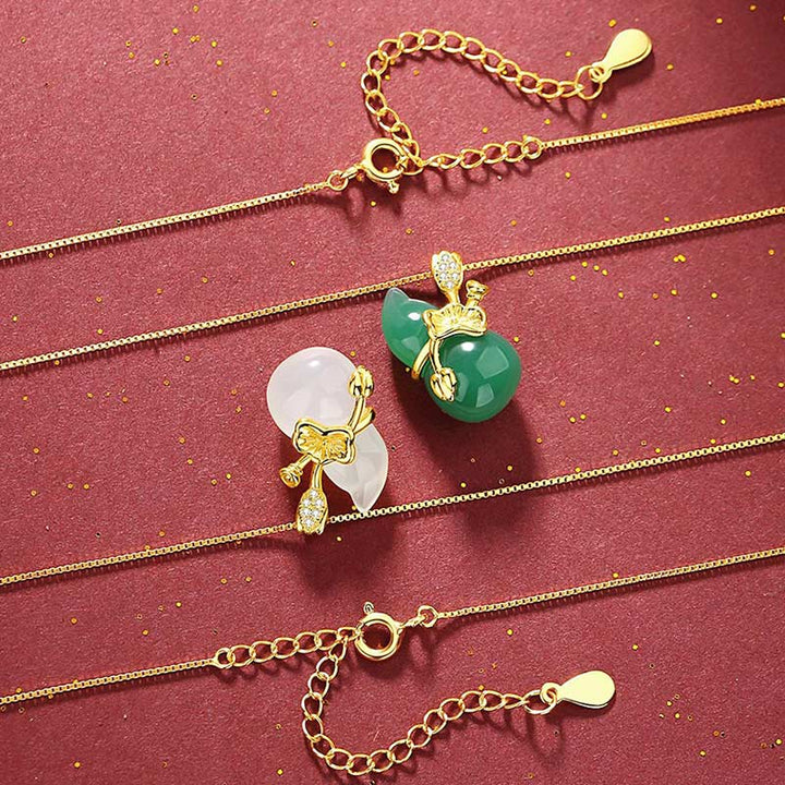 Buddha Stones Cyan Jade Kalebas Lotusblad Hanger Ketting met Overvloed - image 3