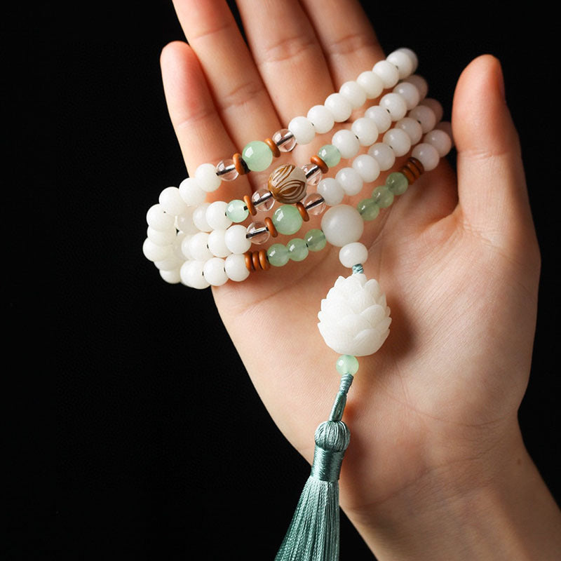 Buddha Stones Witte Bodhizaad Mala met 108 kralen, Armband - image 3
