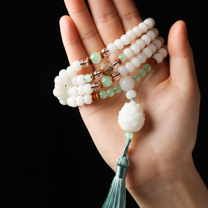 Buddha Stones Witte Bodhizaad Mala met 108 kralen, Armband - image 3