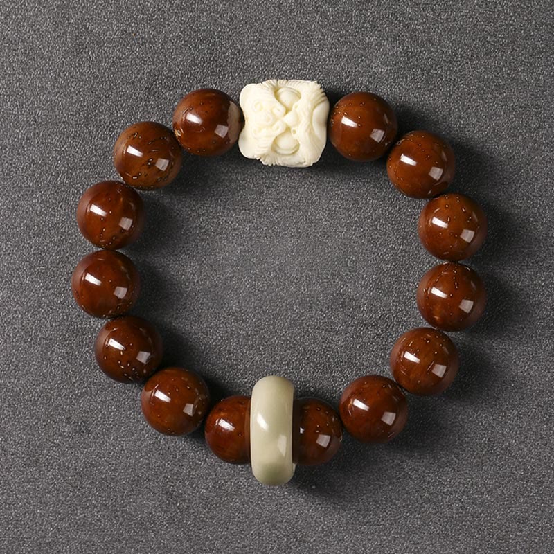 Buddha Stones Paarse Bodhizaad Dansende Leeuw Armband - Dansende leeuw met Bodhizaad en ivoorvrucht (Polsomtrek 15-17 cm) - image 5