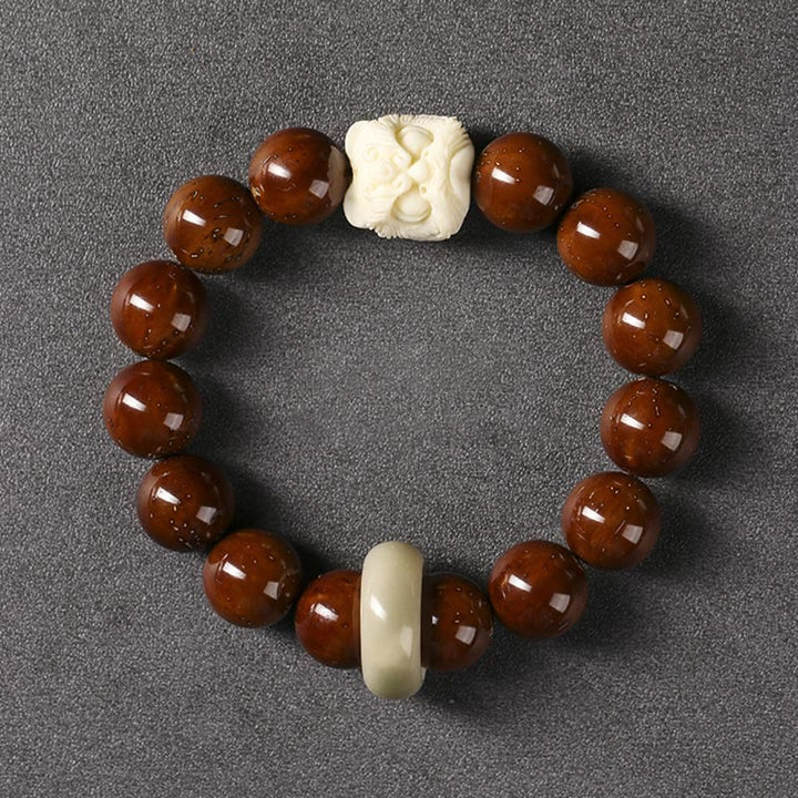 Buddha Stones Paarse Bodhizaad Dansende Leeuw Armband - Dansende leeuw met Bodhizaad en ivoorvrucht (Polsomtrek 15-17 cm) - image 5