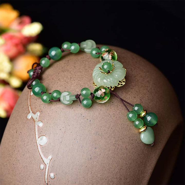 Buddha Stones Natuurlijke groene jade Armband met bungelende bloem - image 3