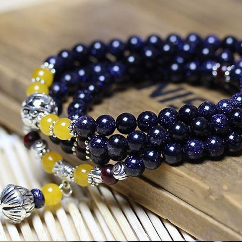 Buddha Stones Blauwe zandstenen Armband Mala - image 4