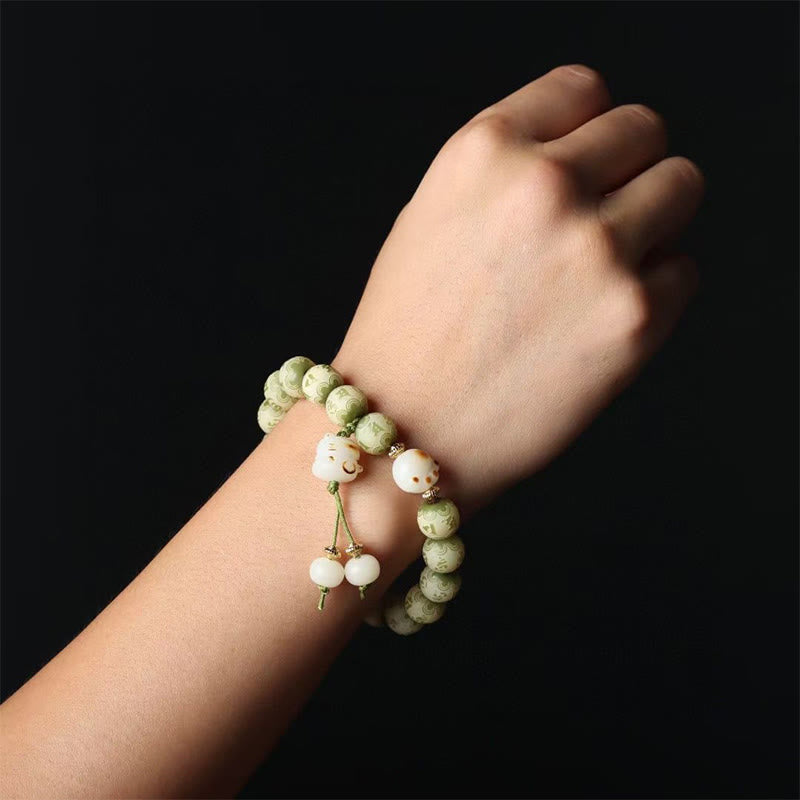 Buddha Stones Groene Bodhizaad Kattenpoot Om Mani Padme Hum Gegraveerde Armband - image 5