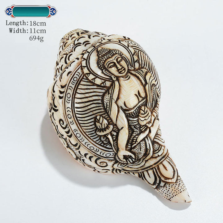 Tibetaanse handgemaakte gegraveerde Shankha Boeddha Avalokitesvara Conch Shell rijkdom decoratie - Medicijn Boeddha 18*11cm - image 18