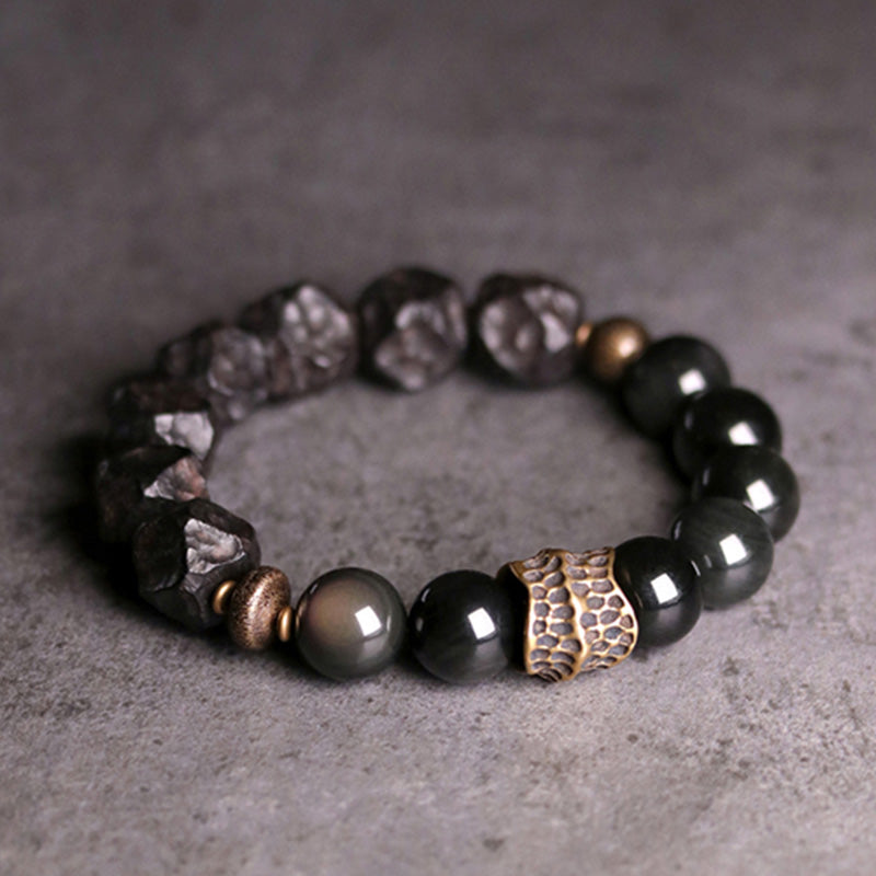 Buddha Stones Armband voor koppels, gemaakt van zwart obsidiaan, ebbenhout en koper. - image 10
