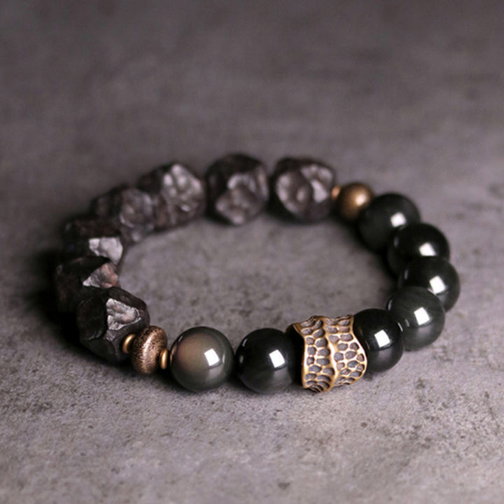 Buddha Stones Armband voor koppels, gemaakt van zwart obsidiaan, ebbenhout en koper. - image 10