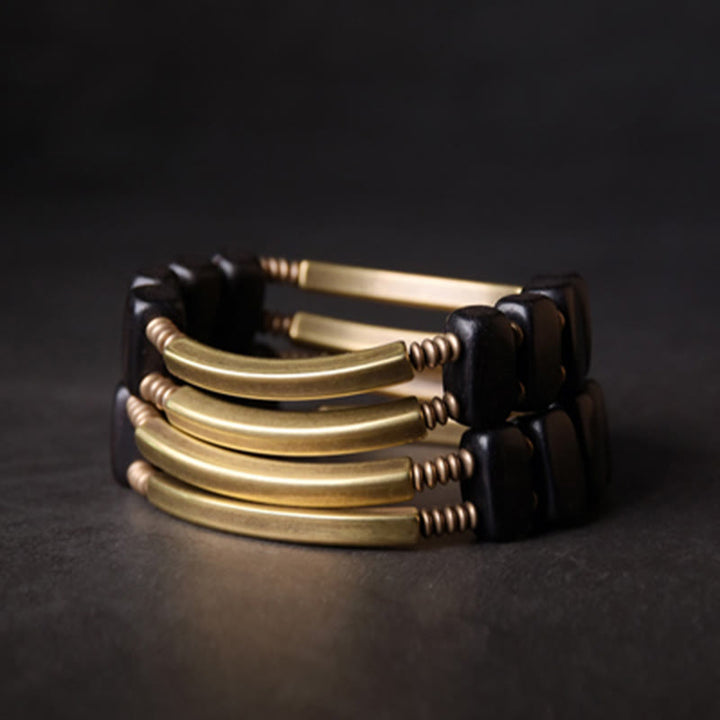 Buddha Stones Tibetaanse ebbenhouten Armband van messing en koper met dubbele laag. - image 10