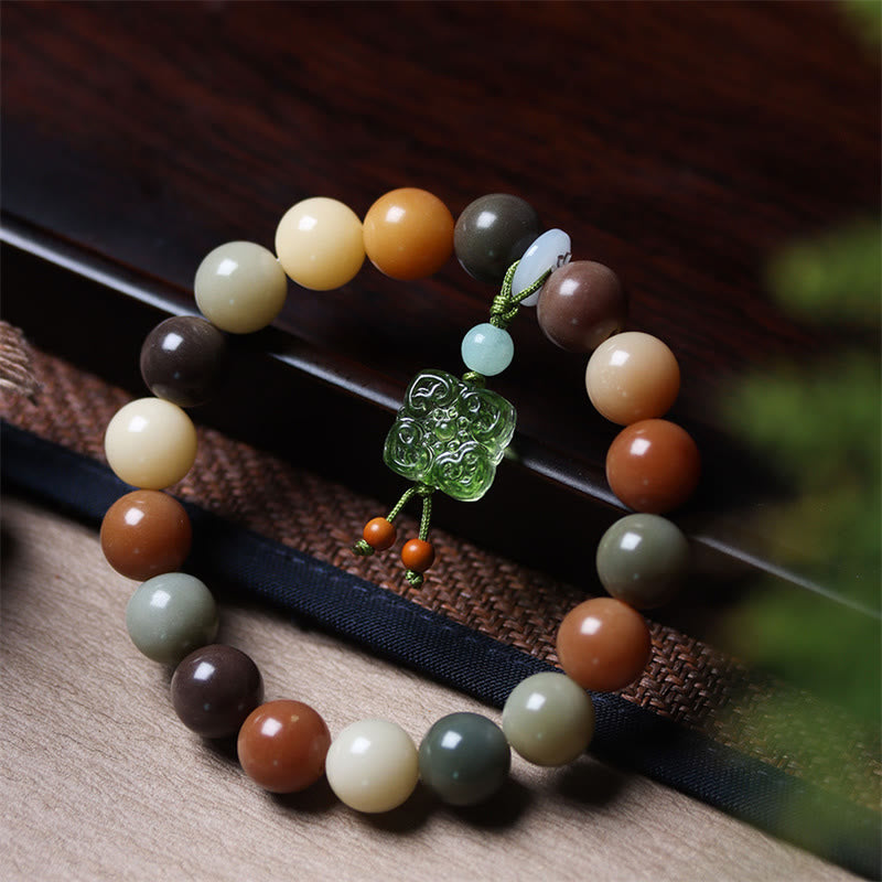 Buddha Stones Natuurlijke veelkleurige Bodhizaad Liuli glazen bedel Armband - Bodhizaad Groene Liuli Glazen Bedeltje (Polsomtrek 14-17 cm) - image 9