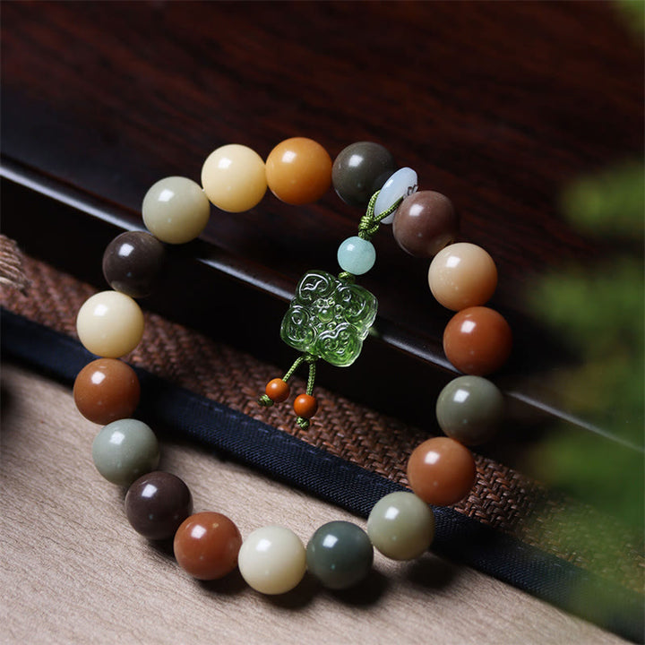 Buddha Stones Natuurlijke veelkleurige Bodhizaad Liuli glazen bedel Armband - Bodhizaad Groene Liuli Glazen Bedeltje (Polsomtrek 14-17 cm) - image 9