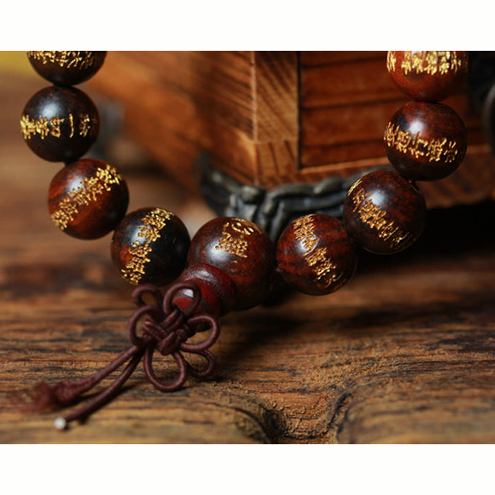 Buddha Stones Tibetaanse rozenhouten Armband met gravure van de Hartsoetra, symbool van genezing. - image 10