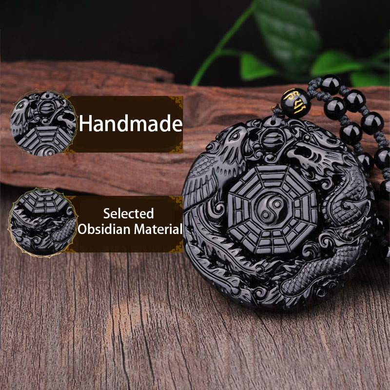 Buddha Stones Bagua Draak Feniks Obsidiaan Vervulling Hanger Ketting - image 5