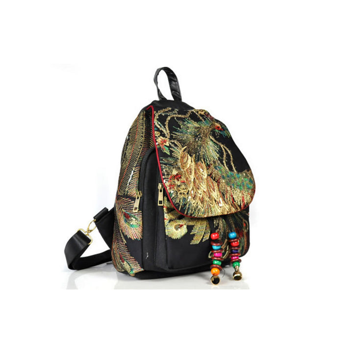 Buddha Stones Rugzak van canvas met pauwenborduurwerk en kwastjes - image 10