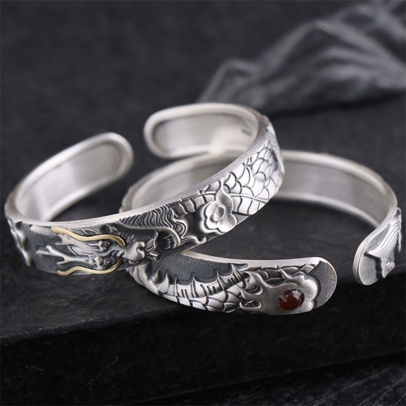Buddha Stones 999 Sterling Zilveren Draken Kracht Bangle-armband - image 1
